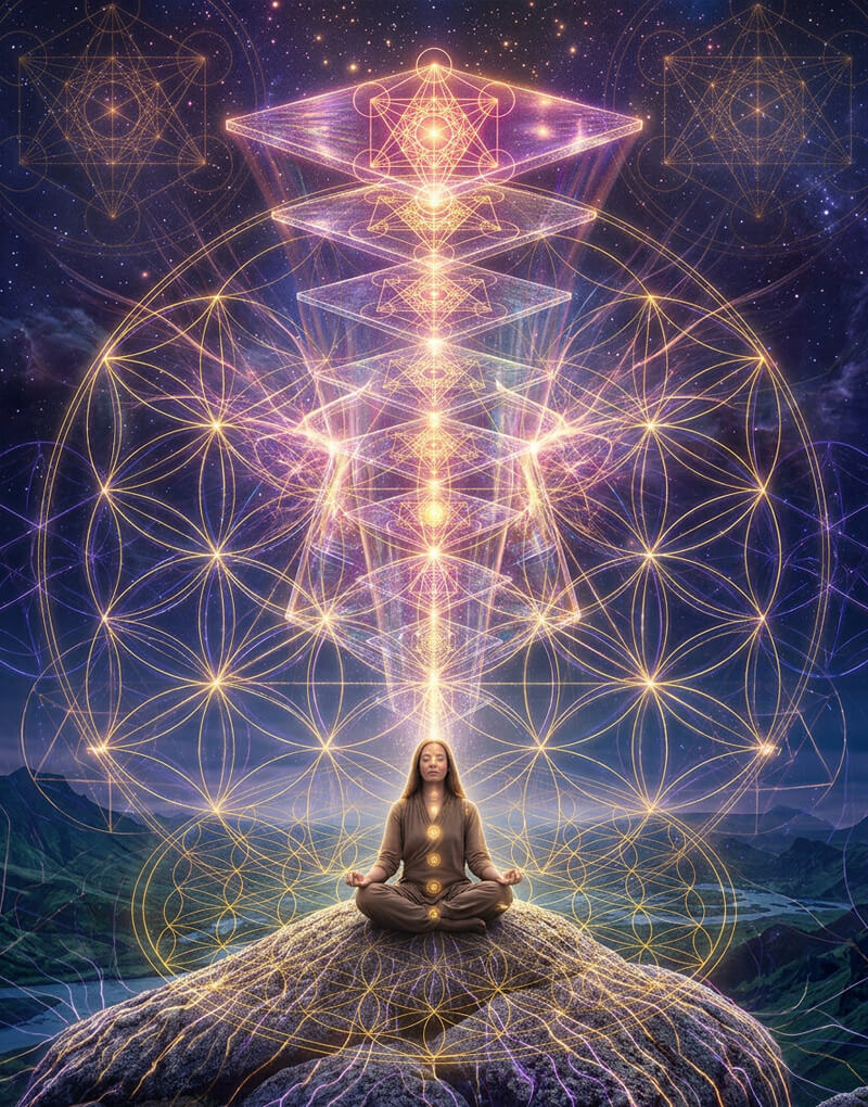 a woman experiencing the planetary grid connection web
